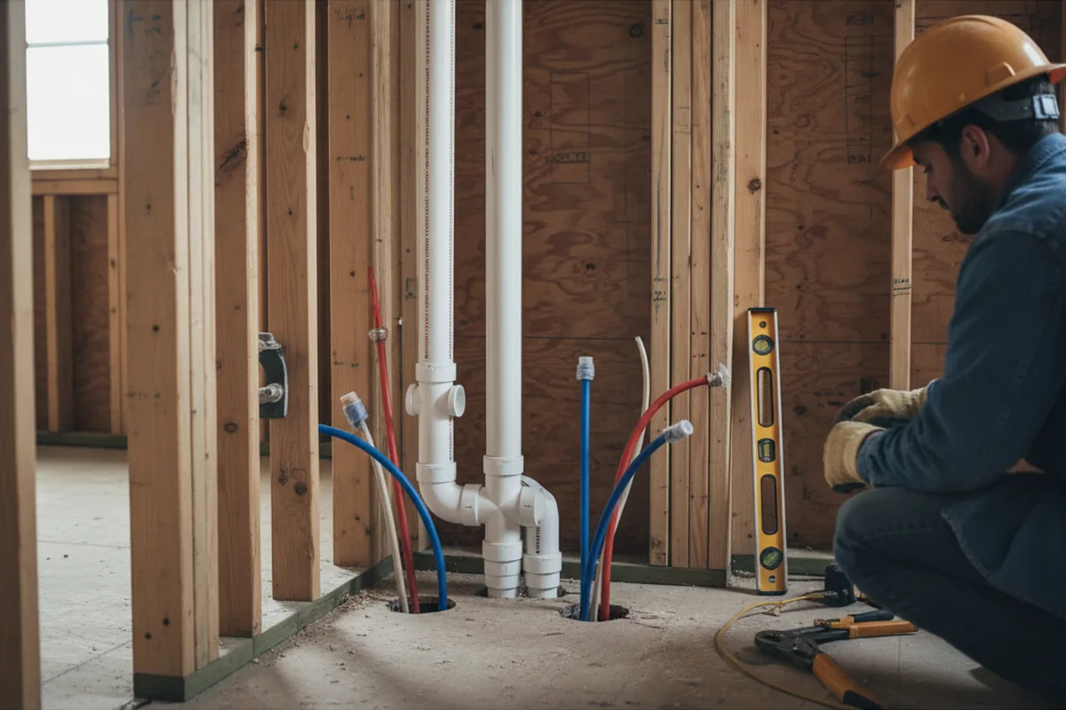 Drain and supply rough-in during Sump Pump Repair in Collegedale